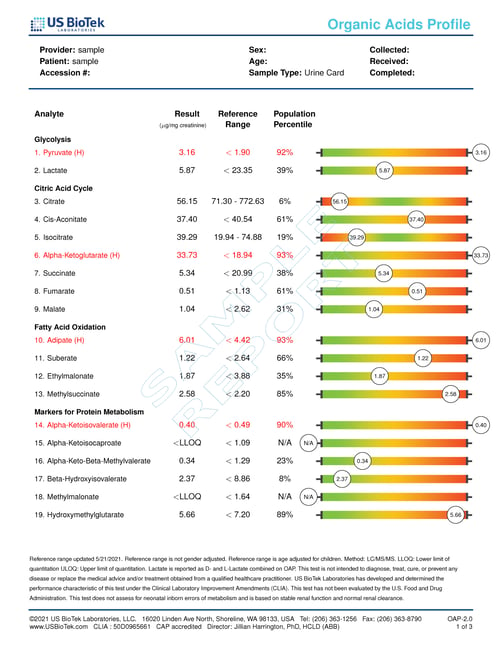 Sample Report - Organic Acids Profile- page 1