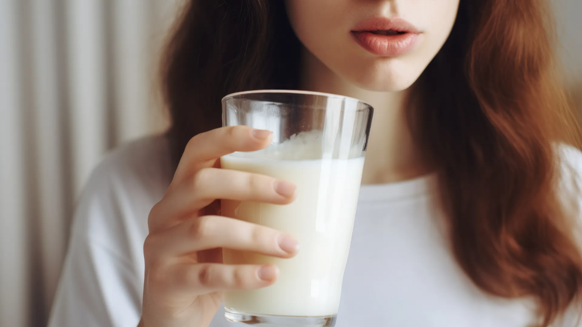Woman having a reaction to drinking milk