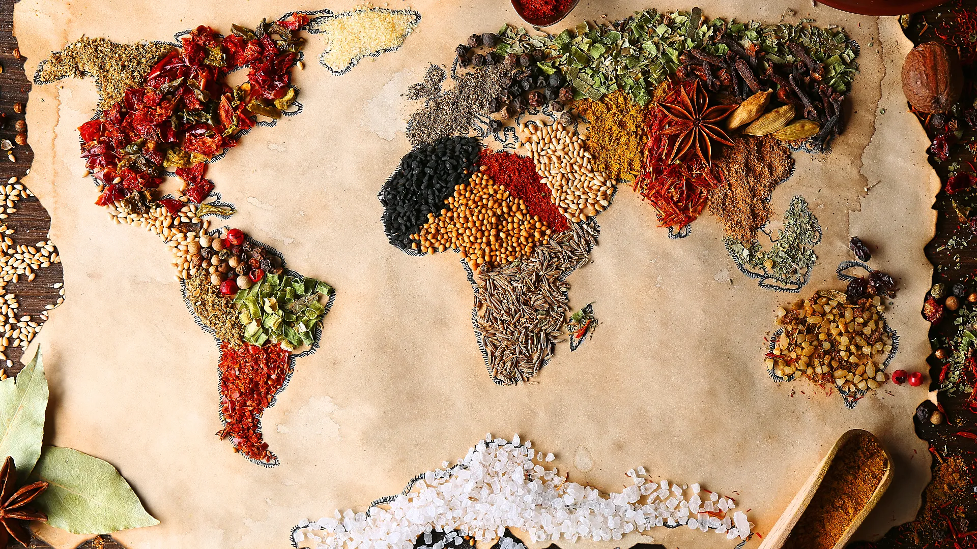World Map made up of foods from the regions they belong to